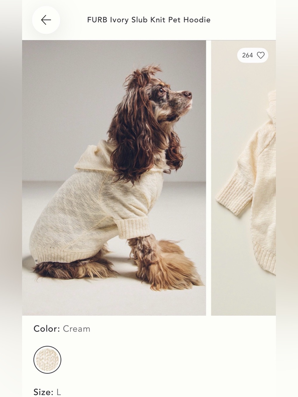 Anthropologie FURB Ivory Slub Knit Pet Hoodie